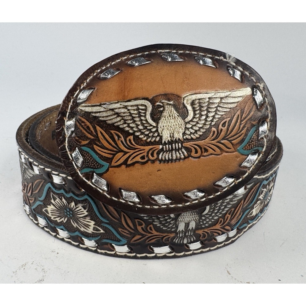 Brown Belt Co Fort Worth Tooled Leather Eagle Western Belt 40" - 43" NOS Jim